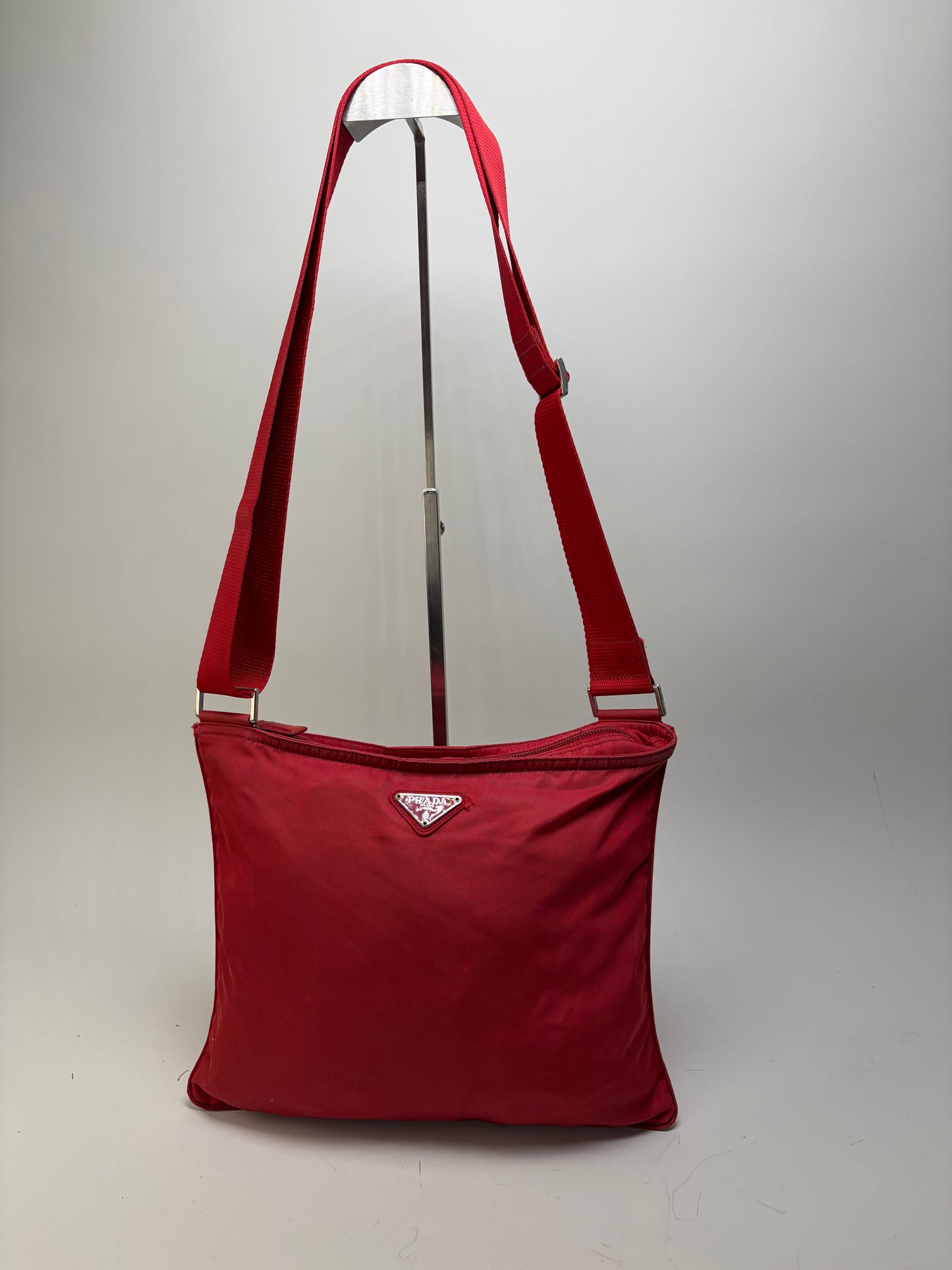 Vintage Prada Nylon Shoulder Bag Red Silver