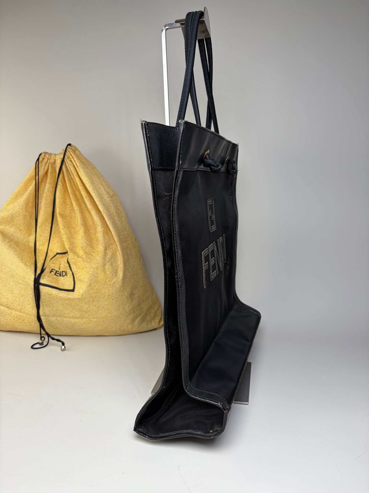 Vintage Fendi PVC Leather Tote Black Transparent Gold
