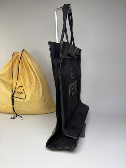 Vintage Fendi PVC Leather Tote Black Transparent Gold