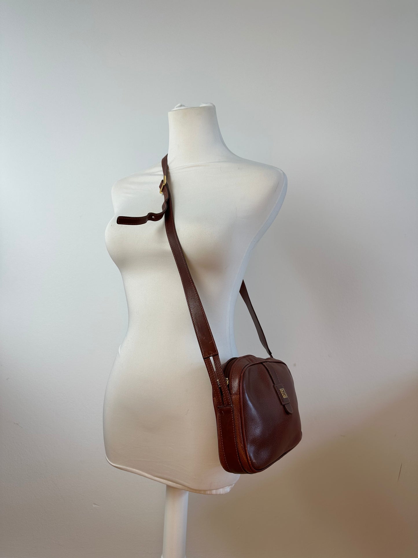 Vintage Givenchy Snake Emblossed Leather Crossbody Bag Brown