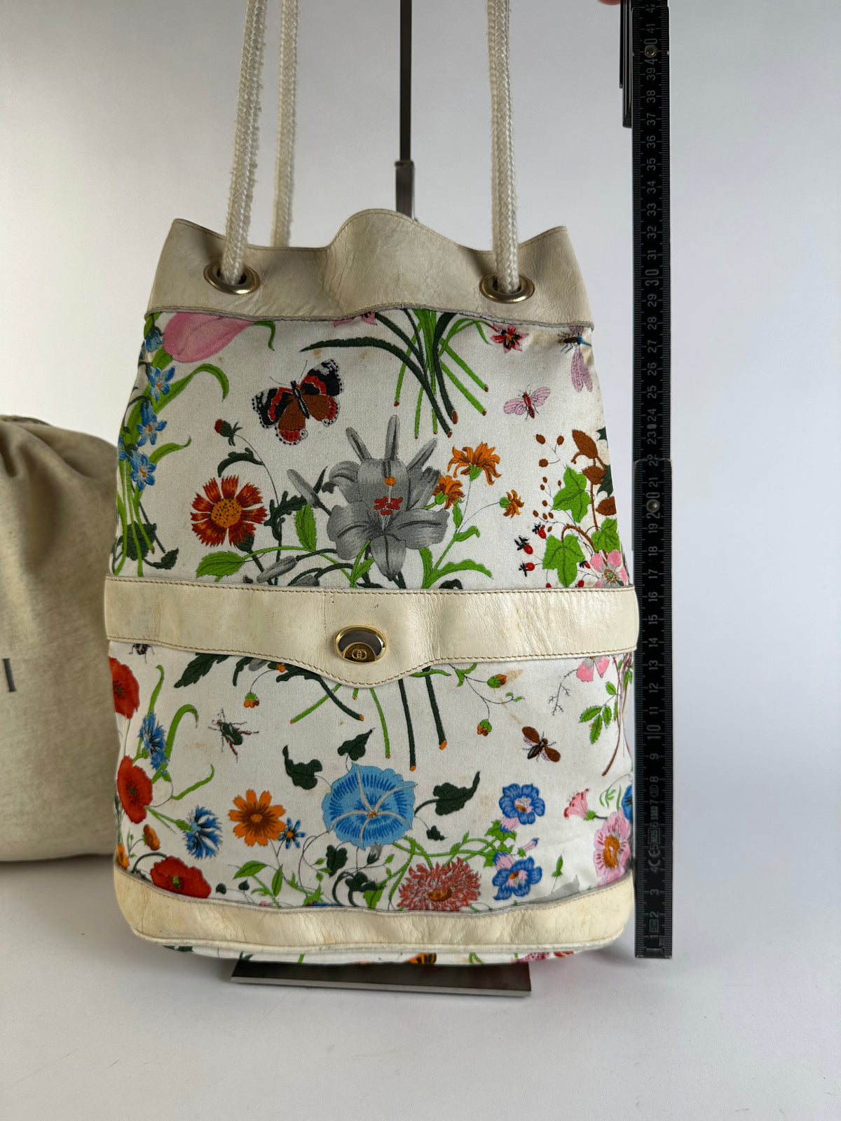 Vintage Gucci Flora Canvas Bucket Bag Late 1970s Cream Multicolor