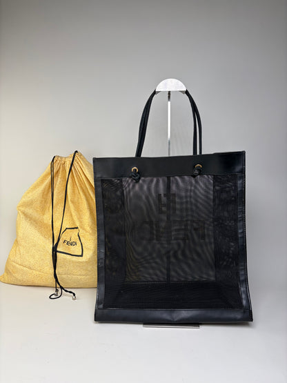 Vintage Fendi PVC Leather Tote Black Transparent Gold