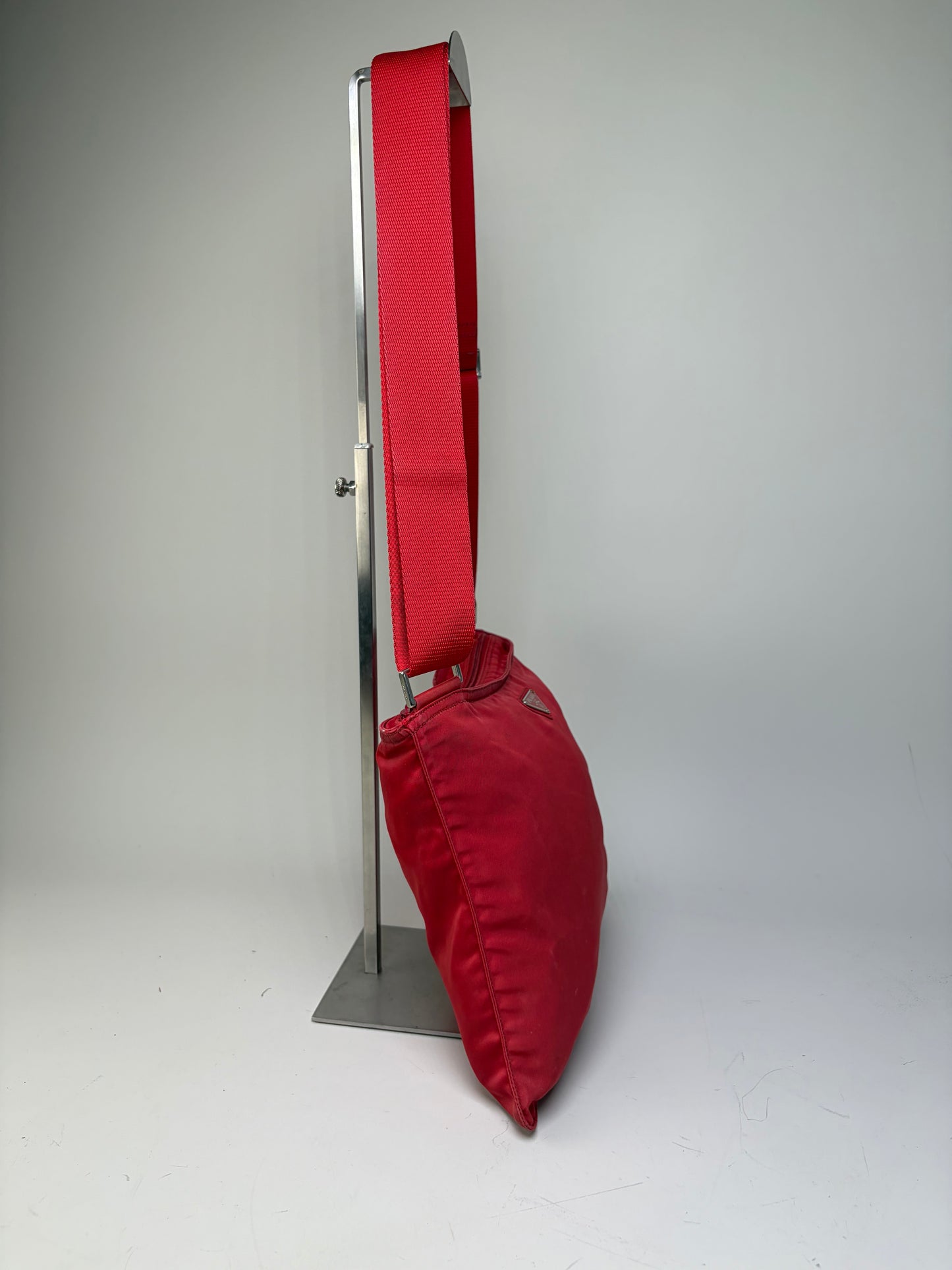 Vintage Prada Nylon Shoulder Bag Red Silver