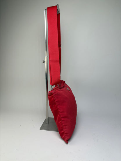 Vintage Prada Nylon Shoulder Bag Red Silver