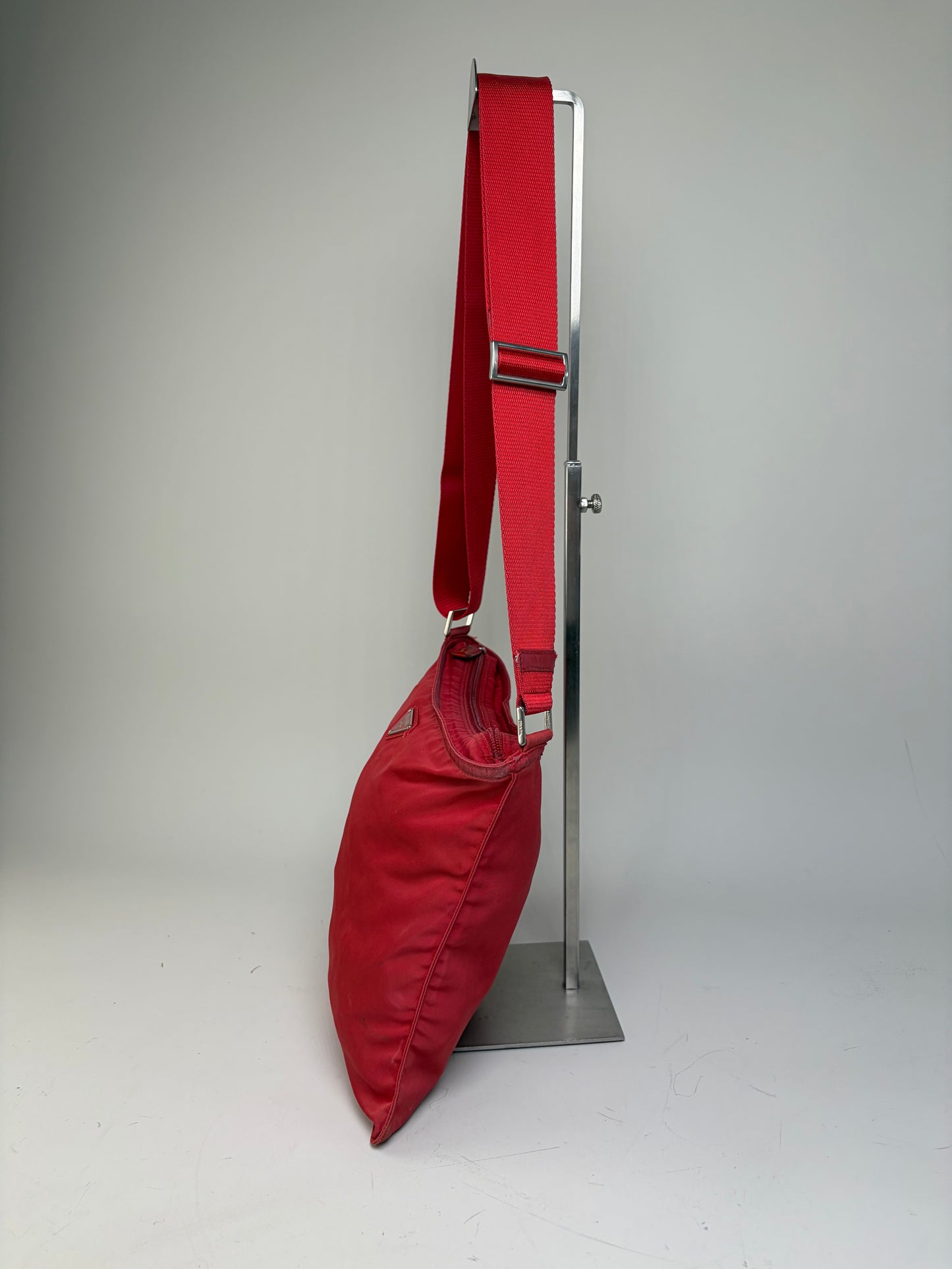 Vintage Prada Nylon Shoulder Bag Red Silver
