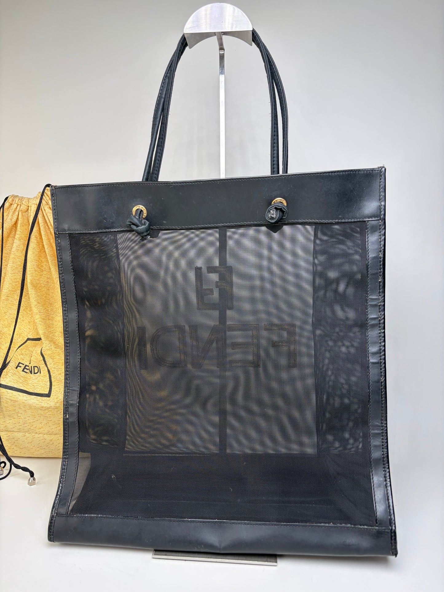 Vintage Fendi PVC Leather Tote Black Transparent Gold