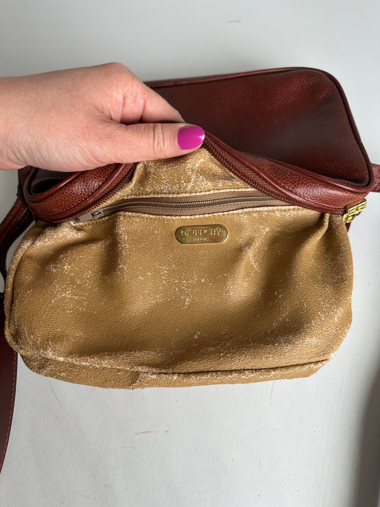 Vintage Givenchy Snake Emblossed Leather Crossbody Bag Brown