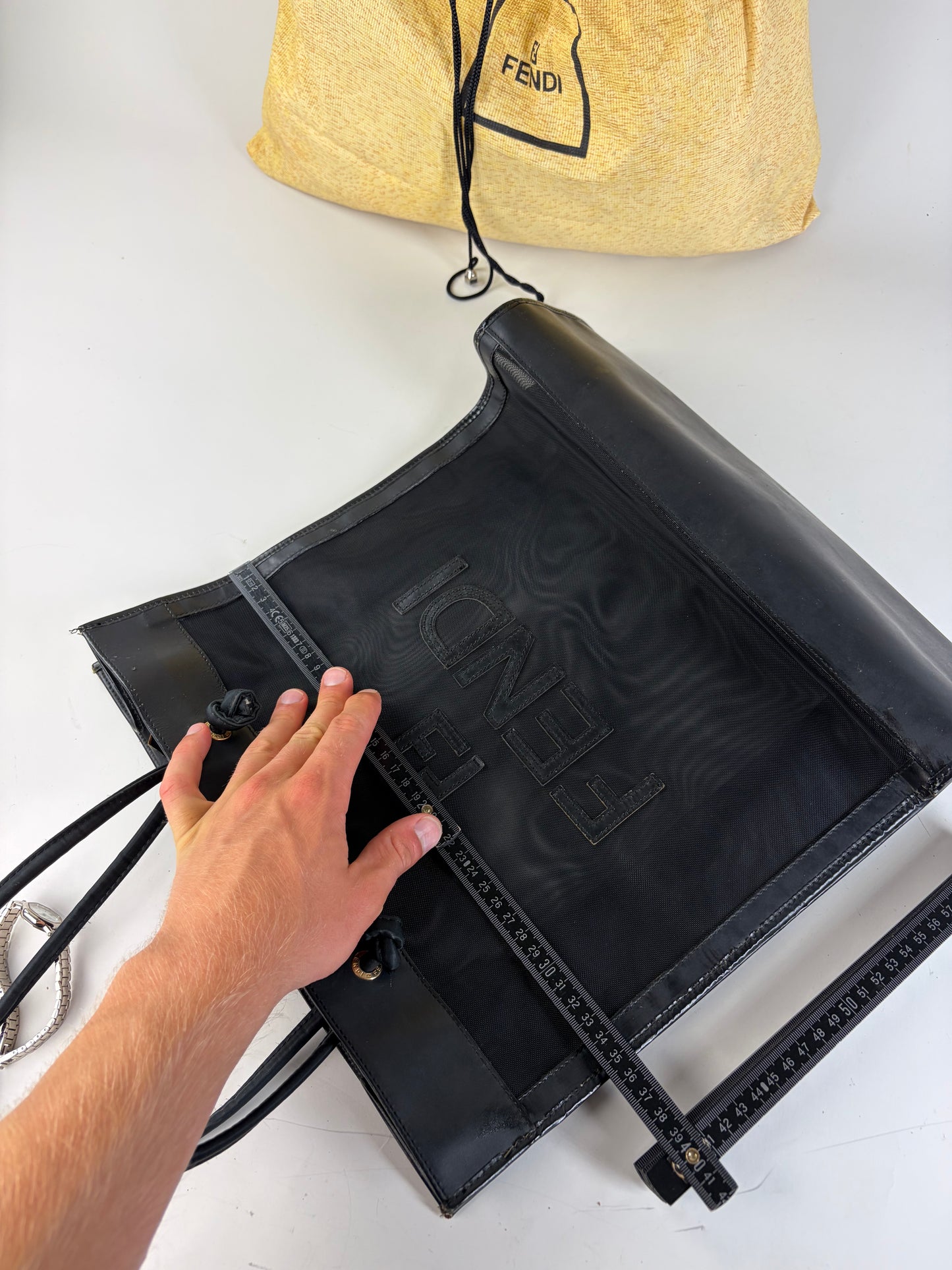 Vintage Fendi PVC Leather Tote Black Transparent Gold