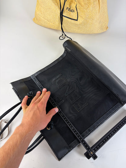 Vintage Fendi PVC Leather Tote Black Transparent Gold