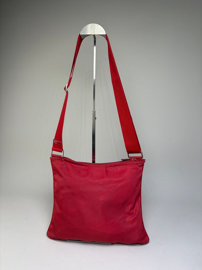 Vintage Prada Nylon Shoulder Bag Red Silver