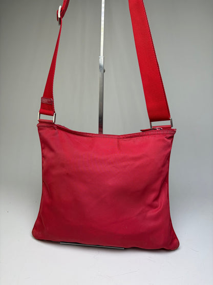 Vintage Prada Nylon Shoulder Bag Red Silver
