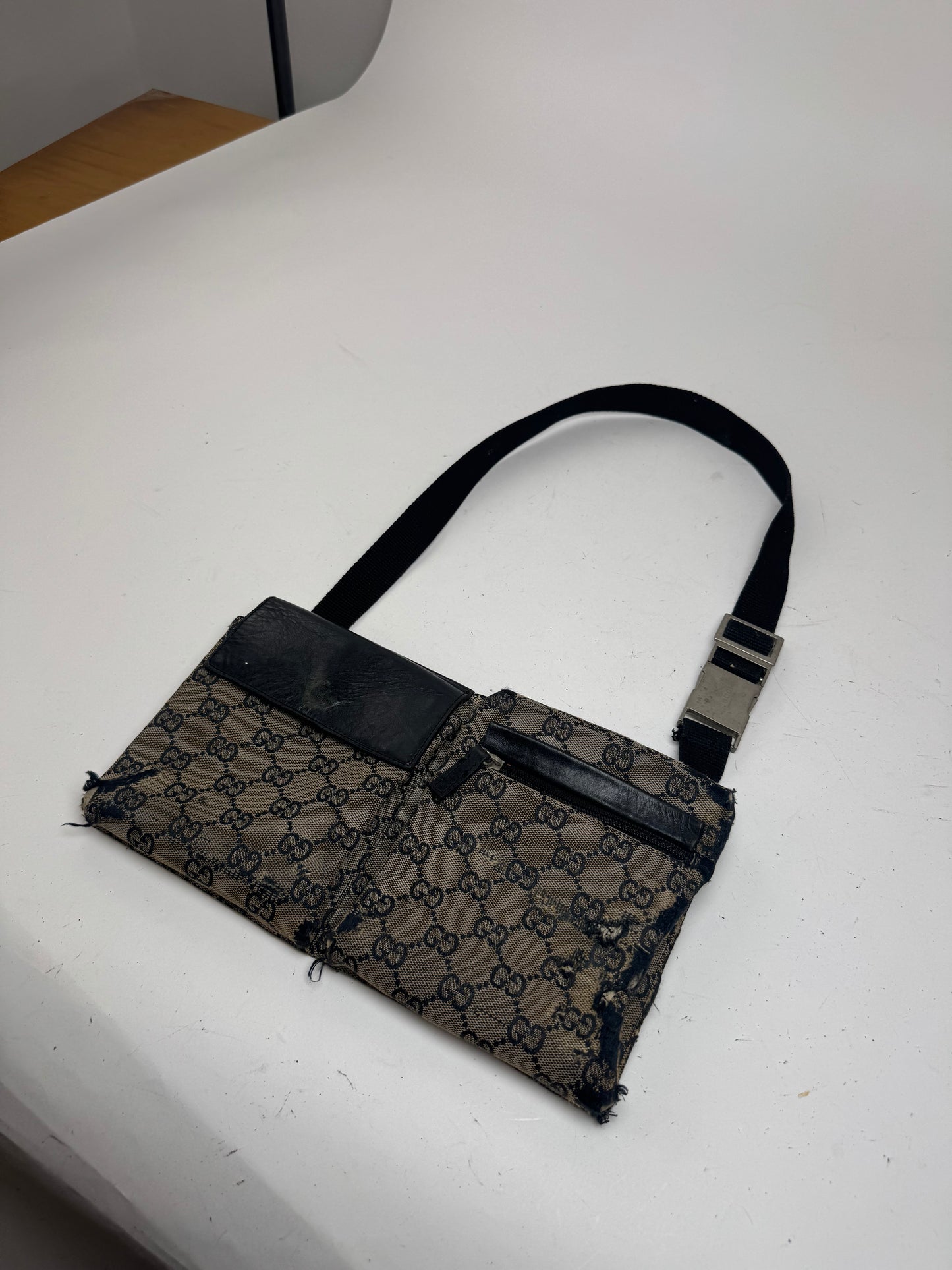 Vintage Gucci Belt / Crossbody Bag Grey brown monogram