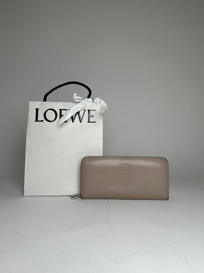 Vintage Loewe Madrid Zippy Leather Wallet Beige Grey