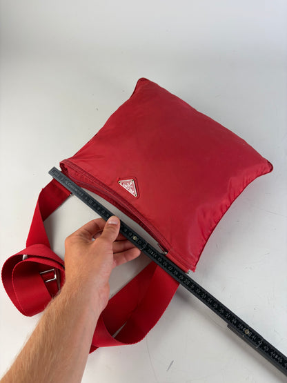Vintage Prada Nylon Shoulder Bag Red Silver