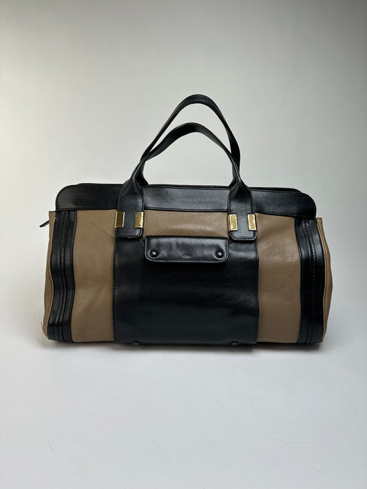 Vintage Chloé Structured Top-Handle Bag Black Beige