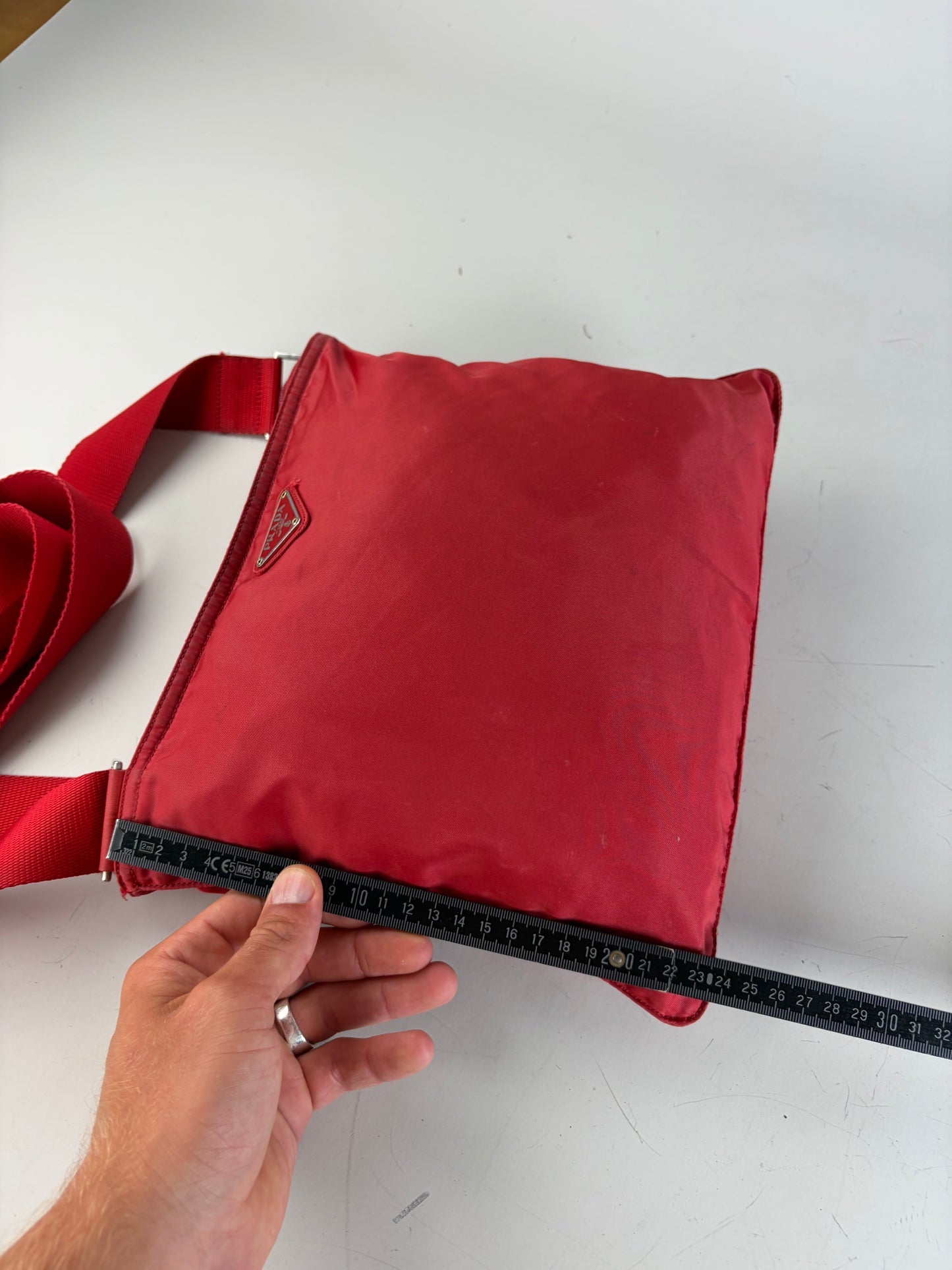 Vintage Prada Nylon Shoulder Bag Red Silver