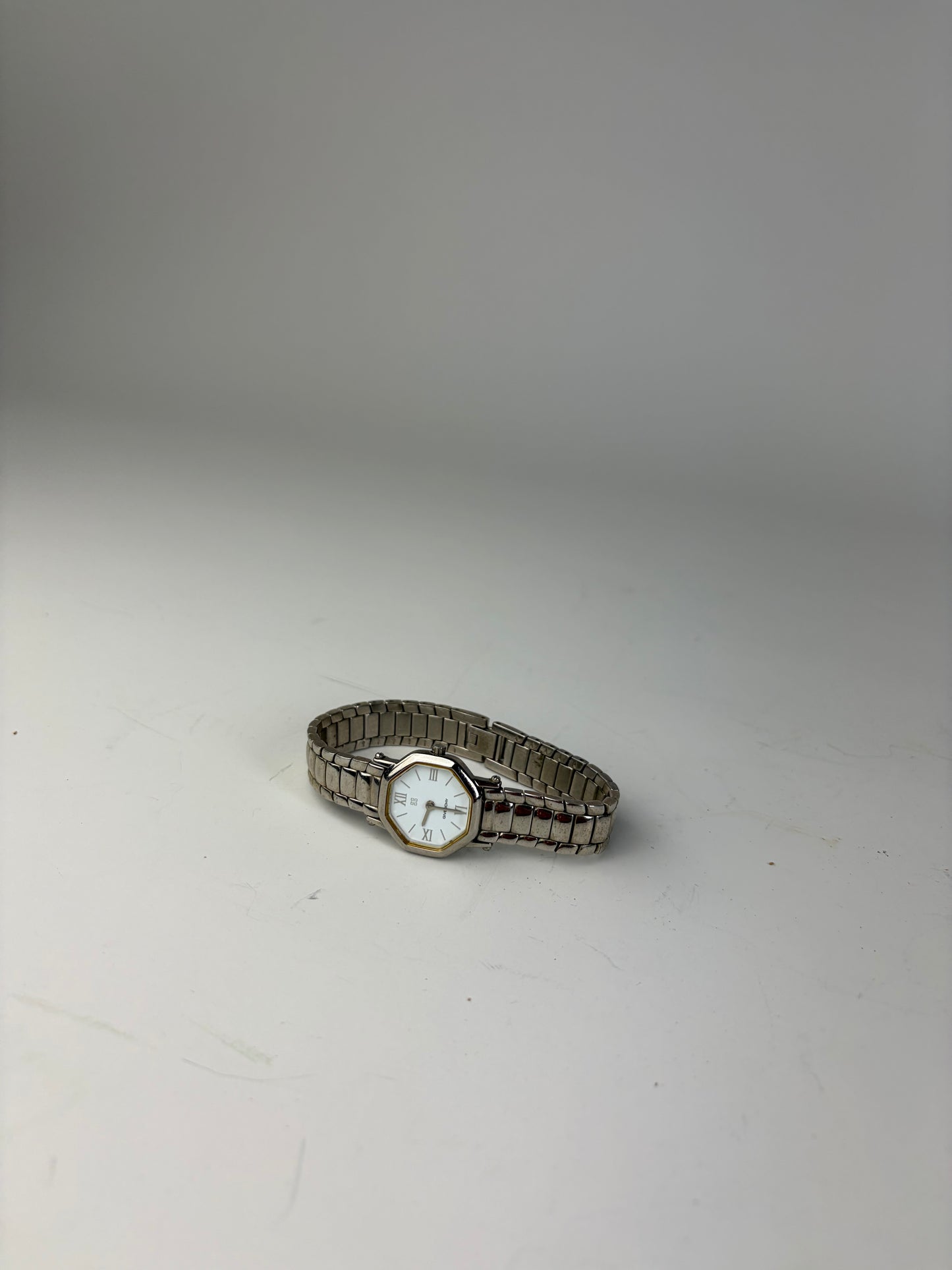 Vintage Givenchy Stainless Steel Bracelet Watch Silver White