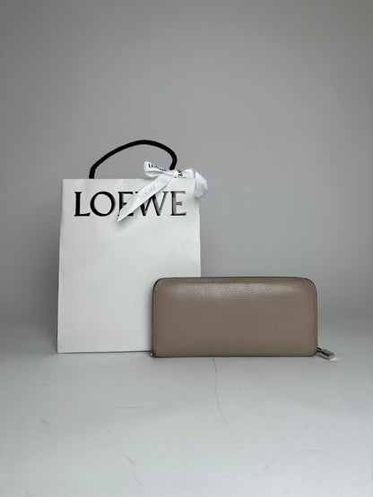 Vintage Loewe Madrid Zippy Leather Wallet Beige Grey