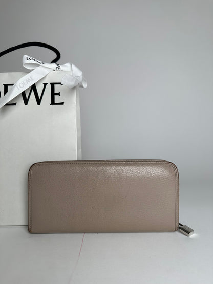 Vintage Loewe Madrid Zippy Leather Wallet Beige Grey