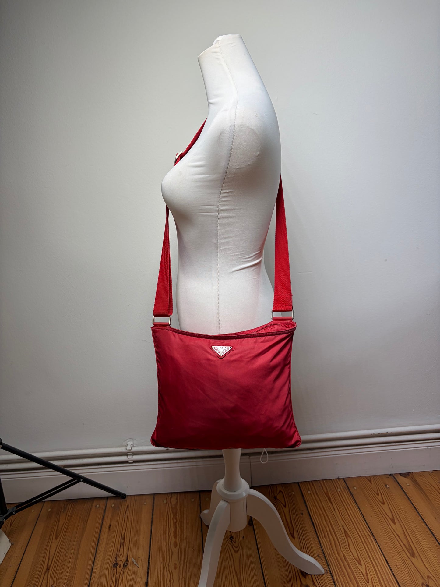 Vintage Prada Nylon Shoulder Bag Red Silver