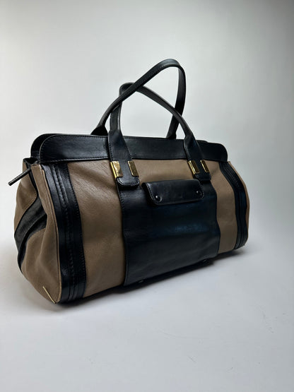 Vintage Chloé Structured Top-Handle Bag Black Beige