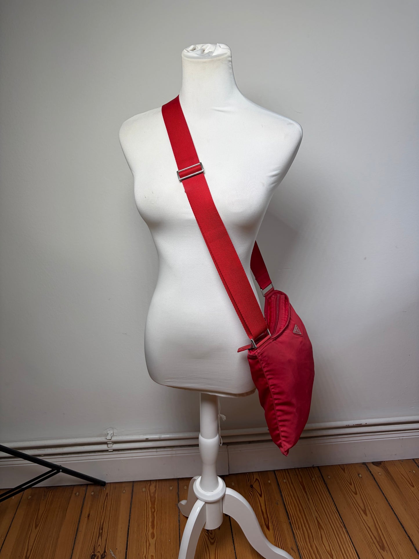 Vintage Prada Nylon Shoulder Bag Red Silver