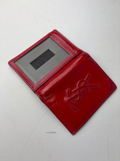 Vintage Yves Saint Laurent Glossy Leather Card Holder Red Silver