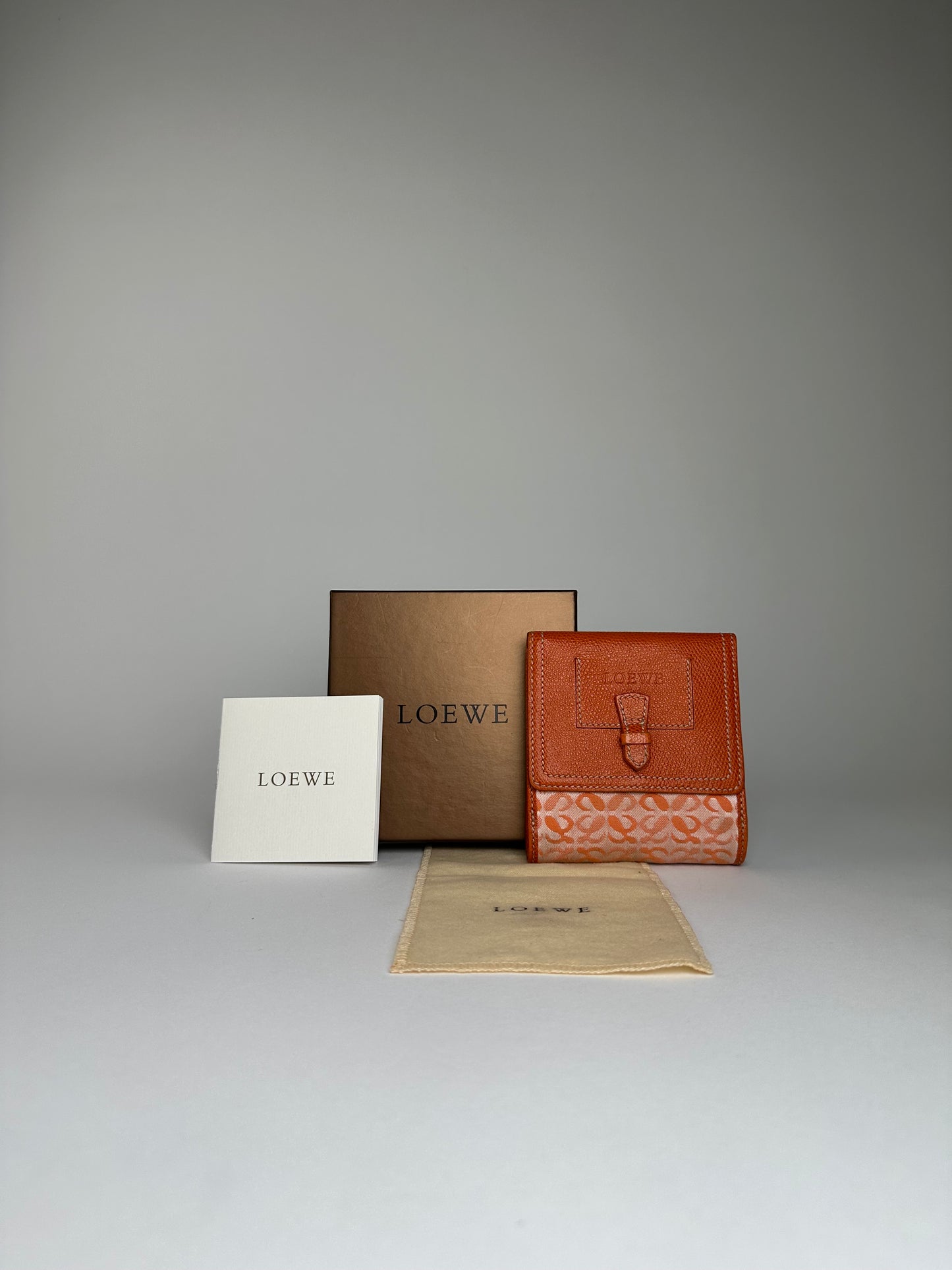 Vintage Loewe Leather Canvas Cardholder Orange Cream