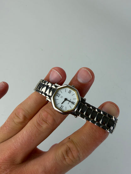 Vintage Givenchy Stainless Steel Bracelet Watch Silver White