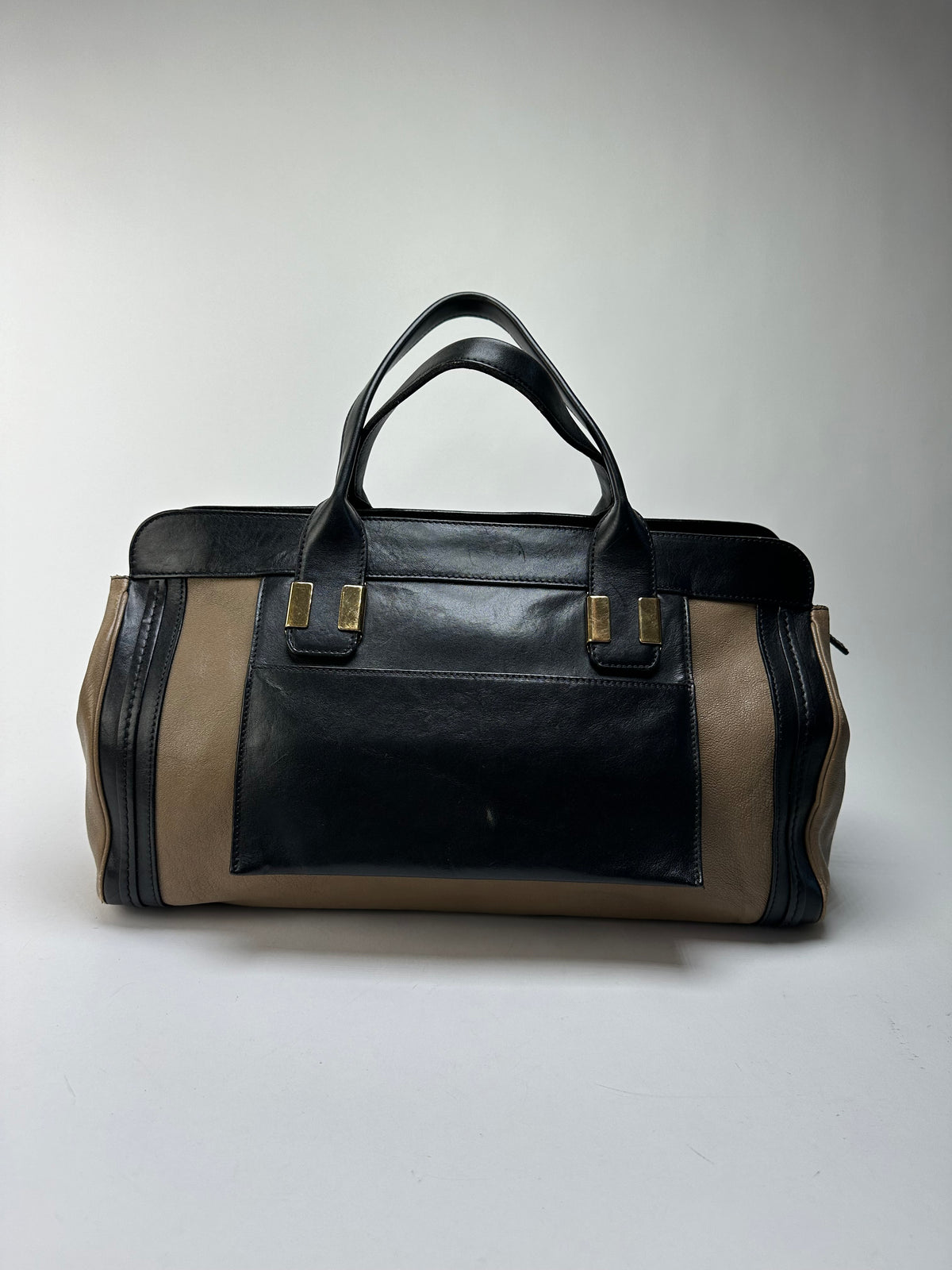 Vintage Chloé Structured Top-Handle Bag Black Beige