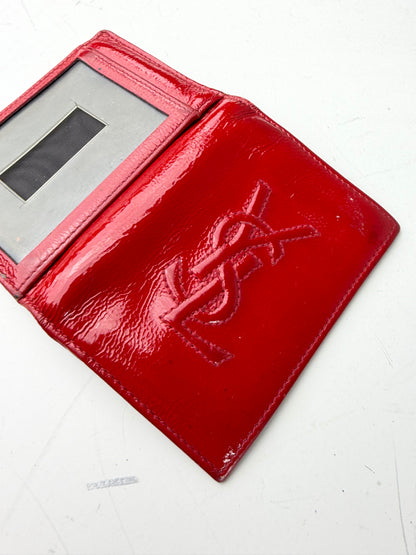 Vintage Yves Saint Laurent Glossy Leather Card Holder Red Silver