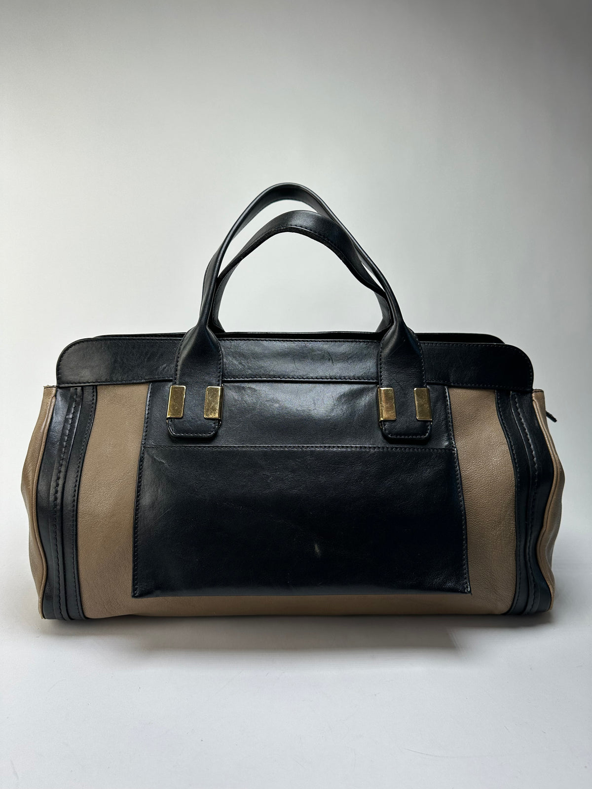 Vintage Chloé Structured Top-Handle Bag Black Beige
