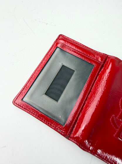 Vintage Yves Saint Laurent Glossy Leather Card Holder Red Silver