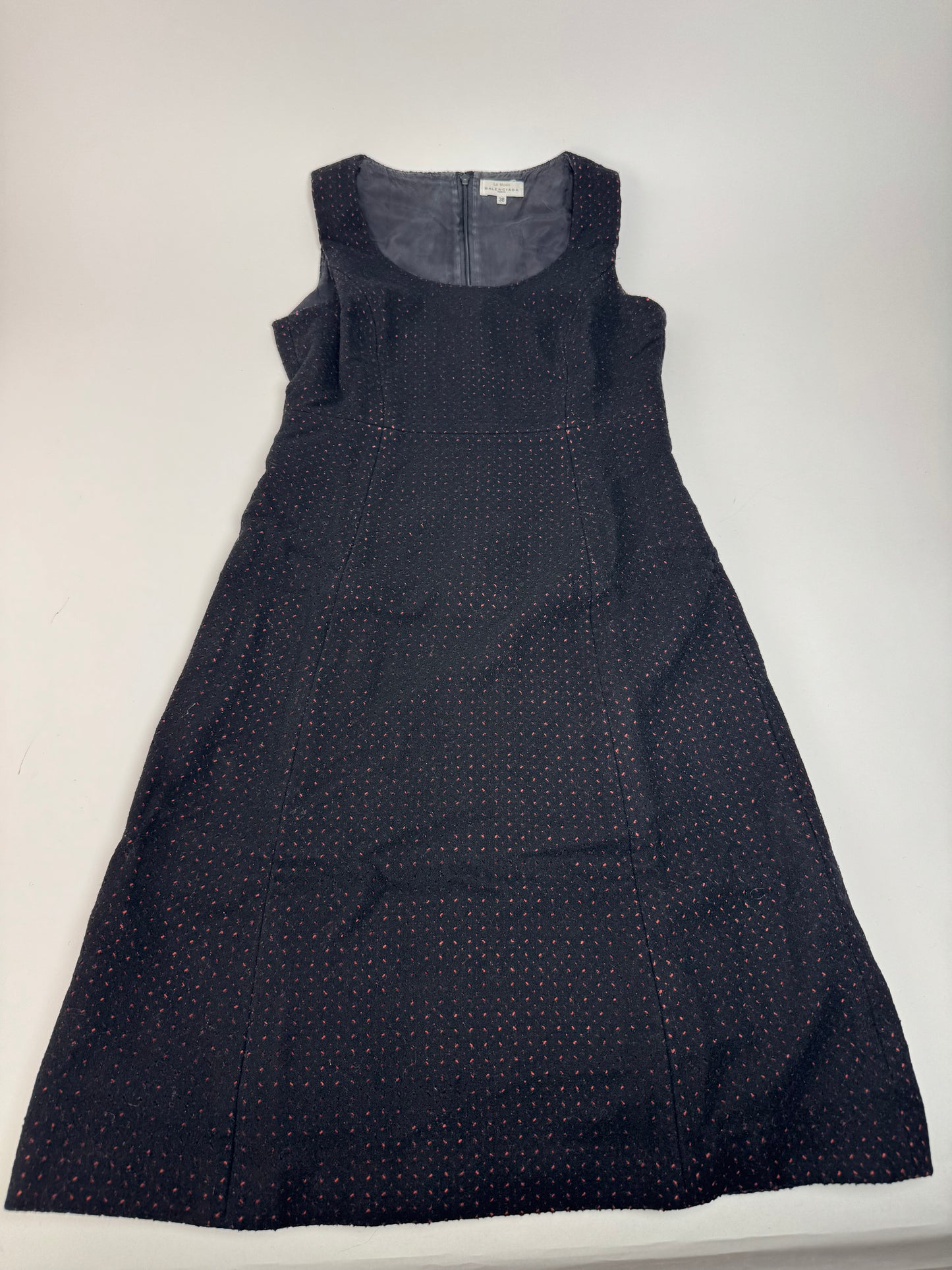 Vintage Balenciaga Polkadot Wool Dress Black Red 38/M
