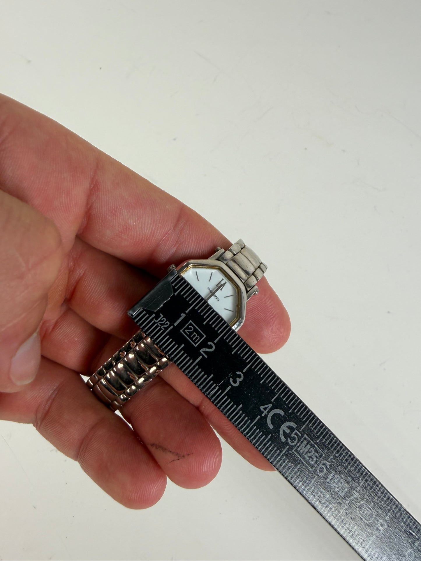 Vintage Givenchy Stainless Steel Bracelet Watch Silver White