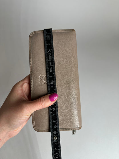 Vintage Loewe Madrid Zippy Leather Wallet Beige Grey