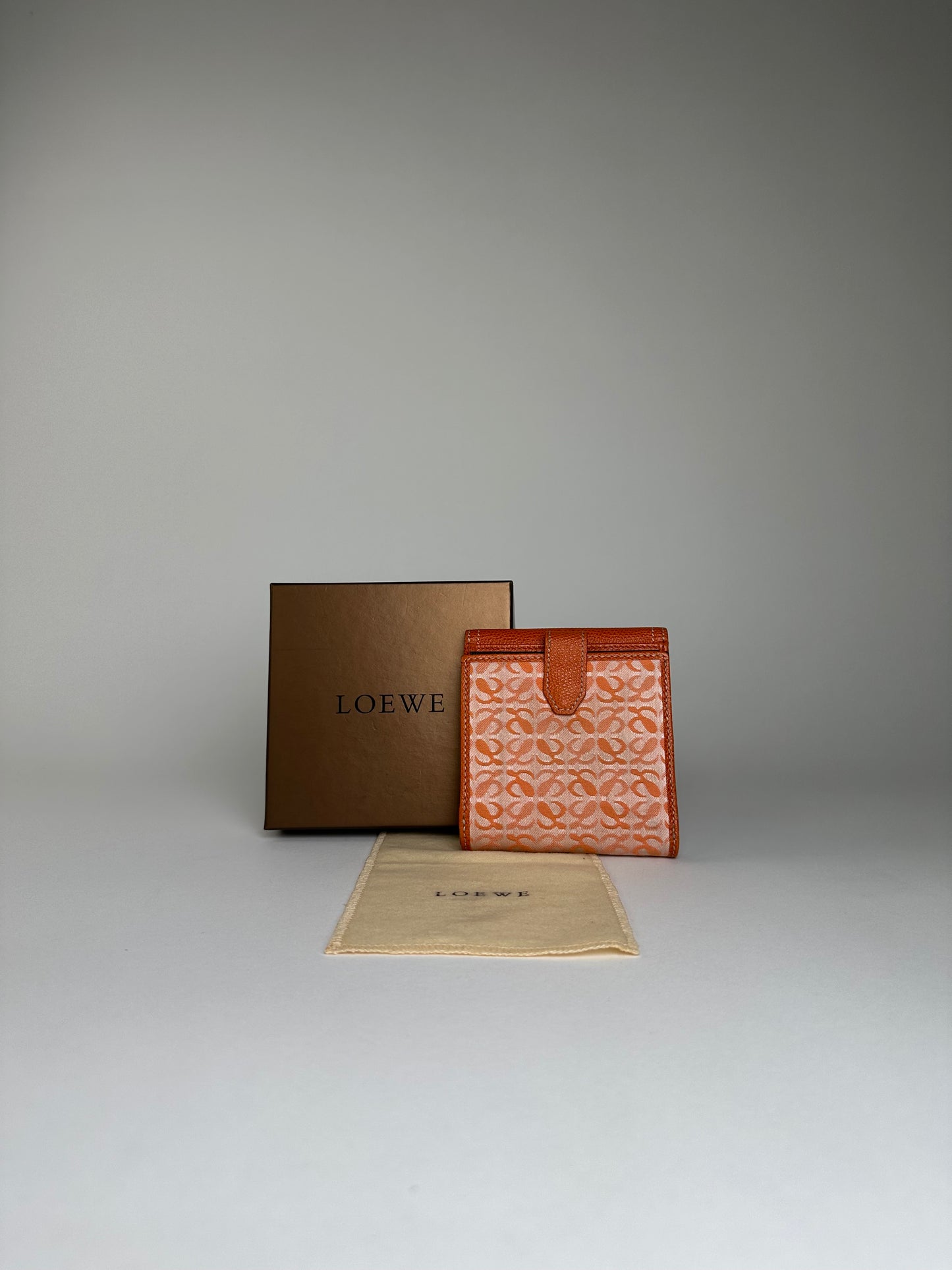 Vintage Loewe Leather Canvas Cardholder Orange Cream