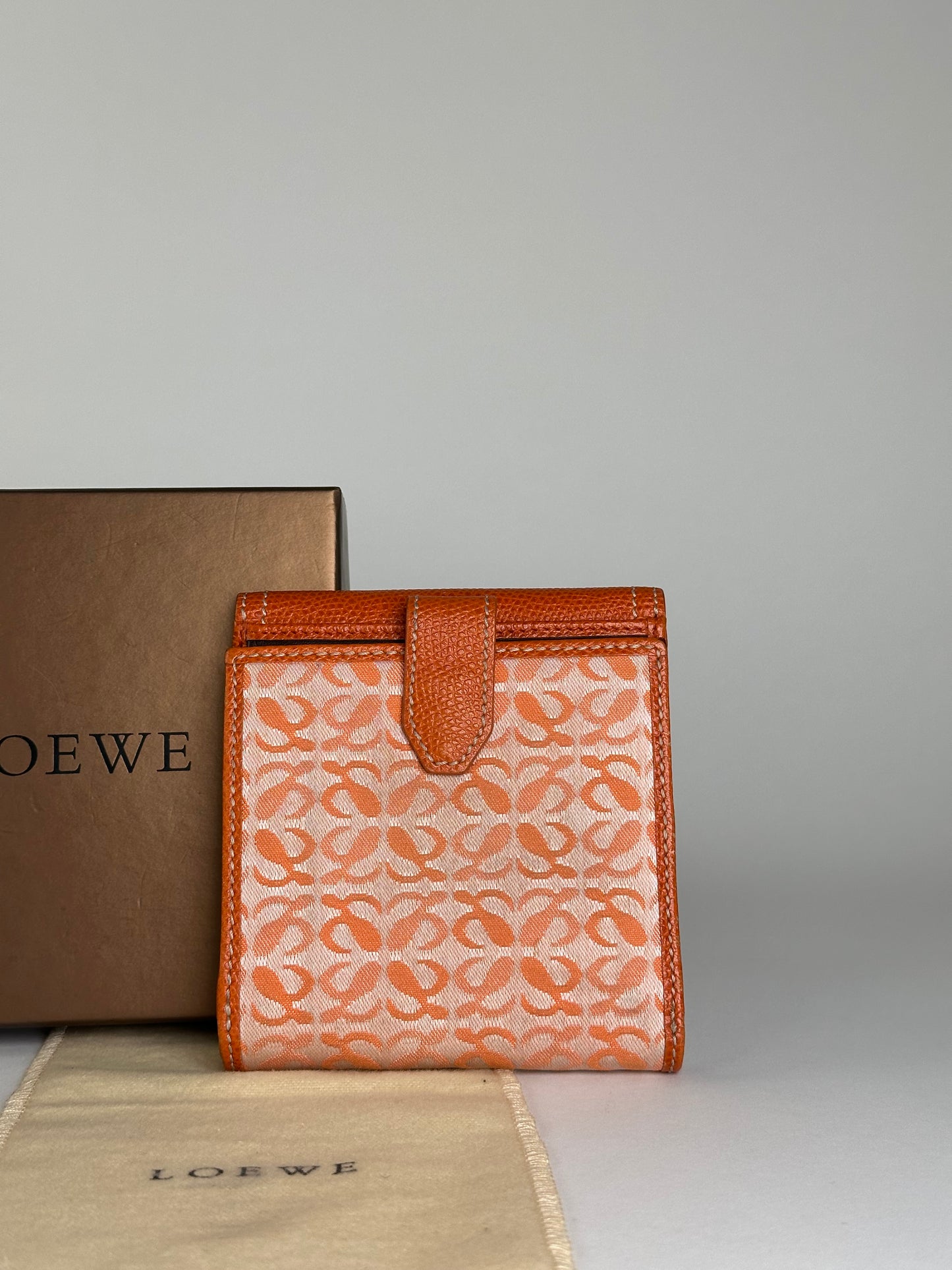 Vintage Loewe Leather Canvas Cardholder Orange Cream