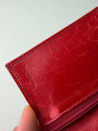 Vintage Yves Saint Laurent Glossy Leather Card Holder Red Silver