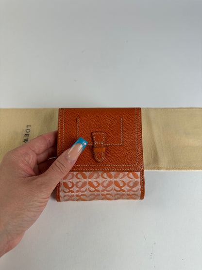 Vintage Loewe Leather Canvas Cardholder Orange Cream