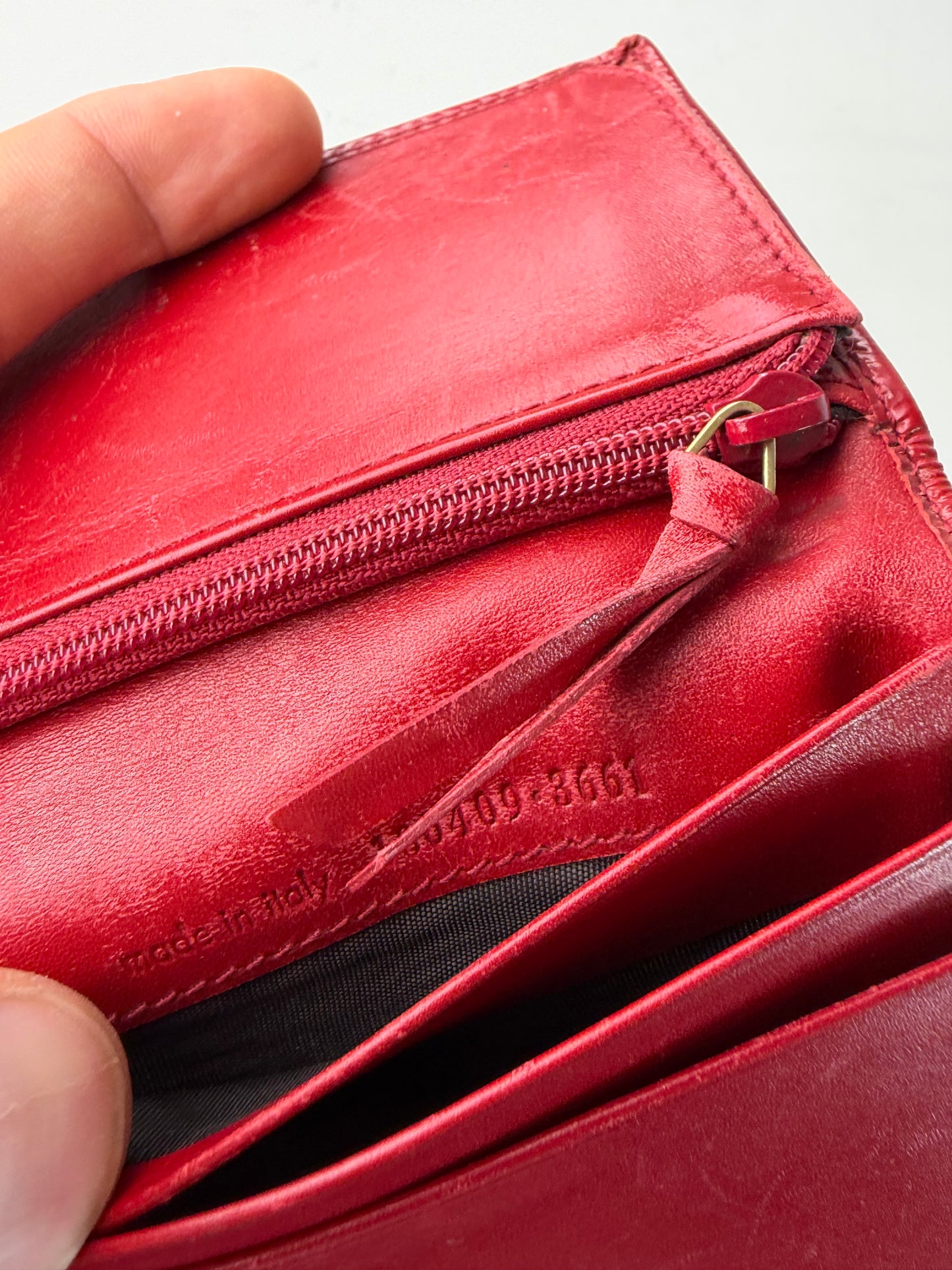Vintage Yves Saint Laurent Glossy Leather Card Holder Red Silver
