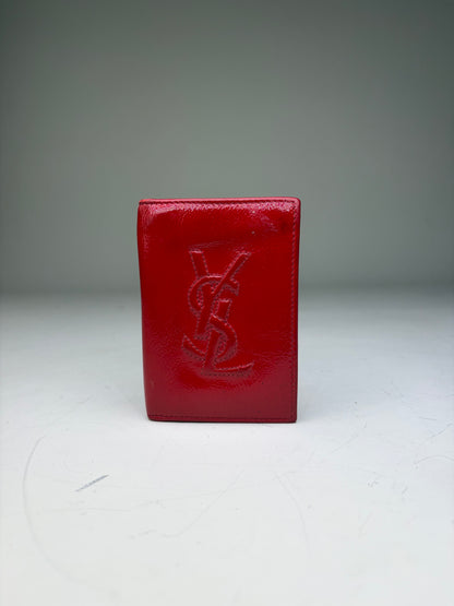 Vintage Yves Saint Laurent Glossy Leather Card Holder Red Silver