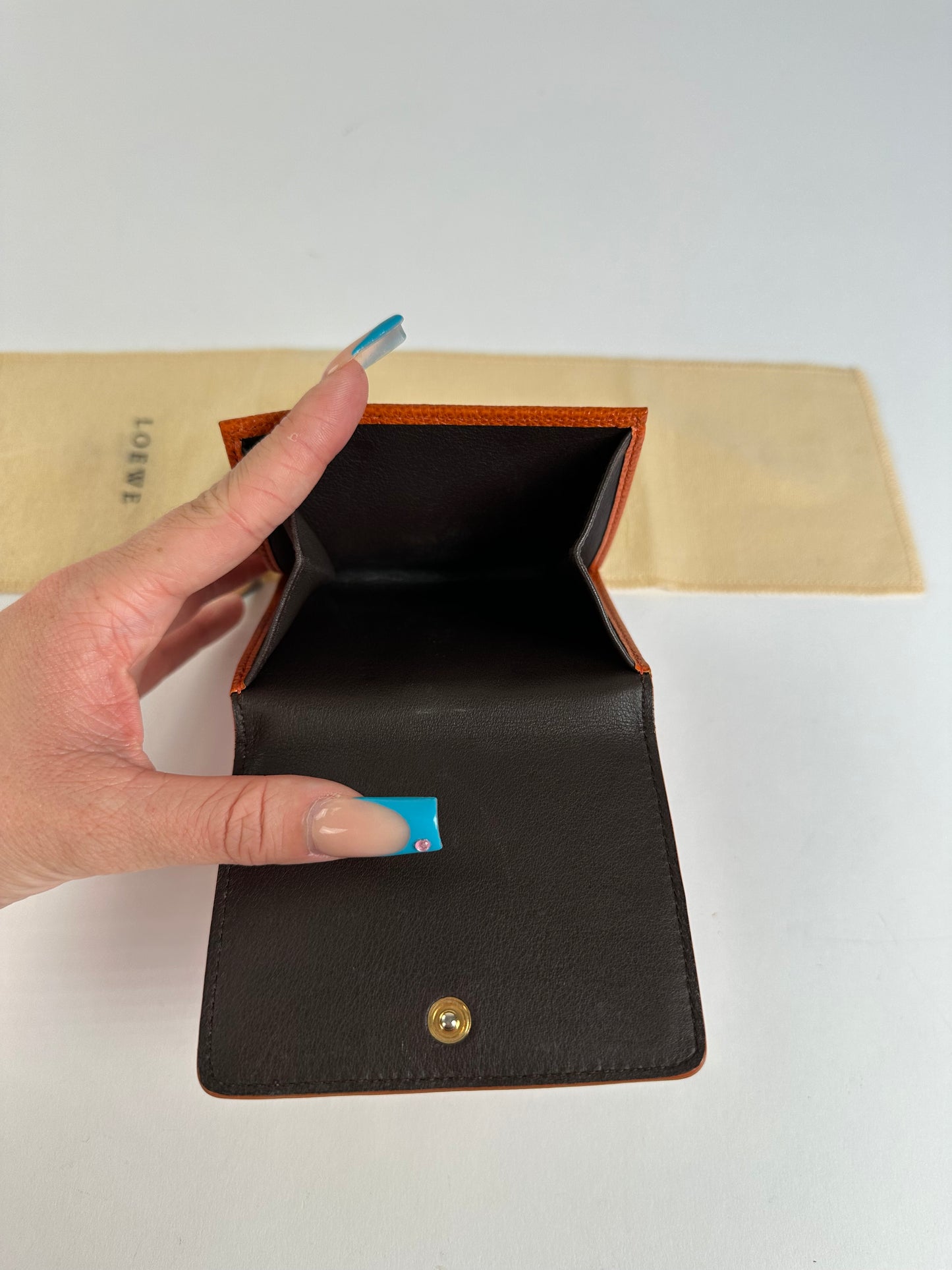 Vintage Loewe Leather Canvas Cardholder Orange Cream