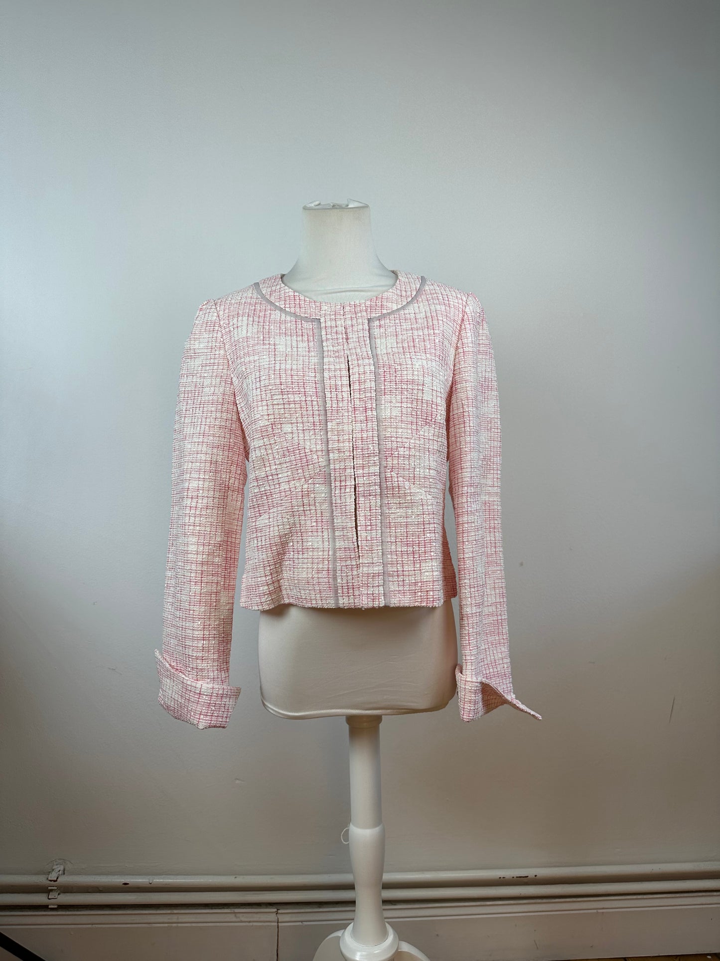 Vintage Courreges Checked Short Coat Pink White L