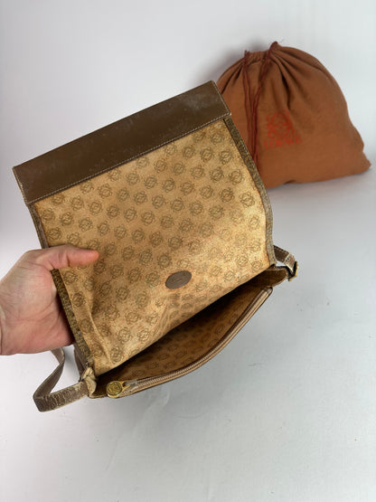Vintage Loewe Madrid Leather Monogram Bag Camel Brown