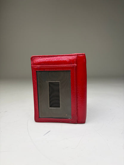 Vintage Yves Saint Laurent Glossy Leather Card Holder Red Silver