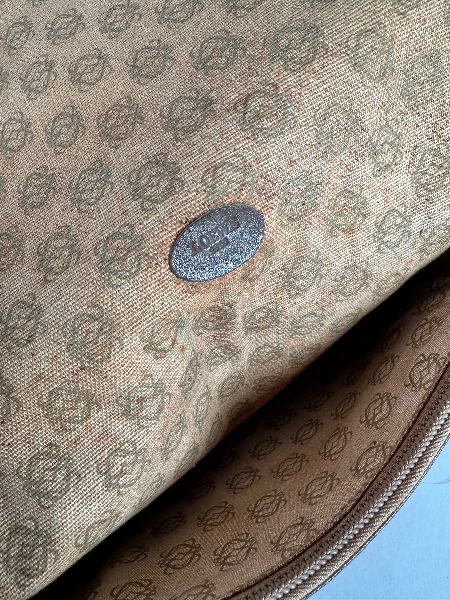 Vintage Loewe Madrid Leather Monogram Bag Camel Brown