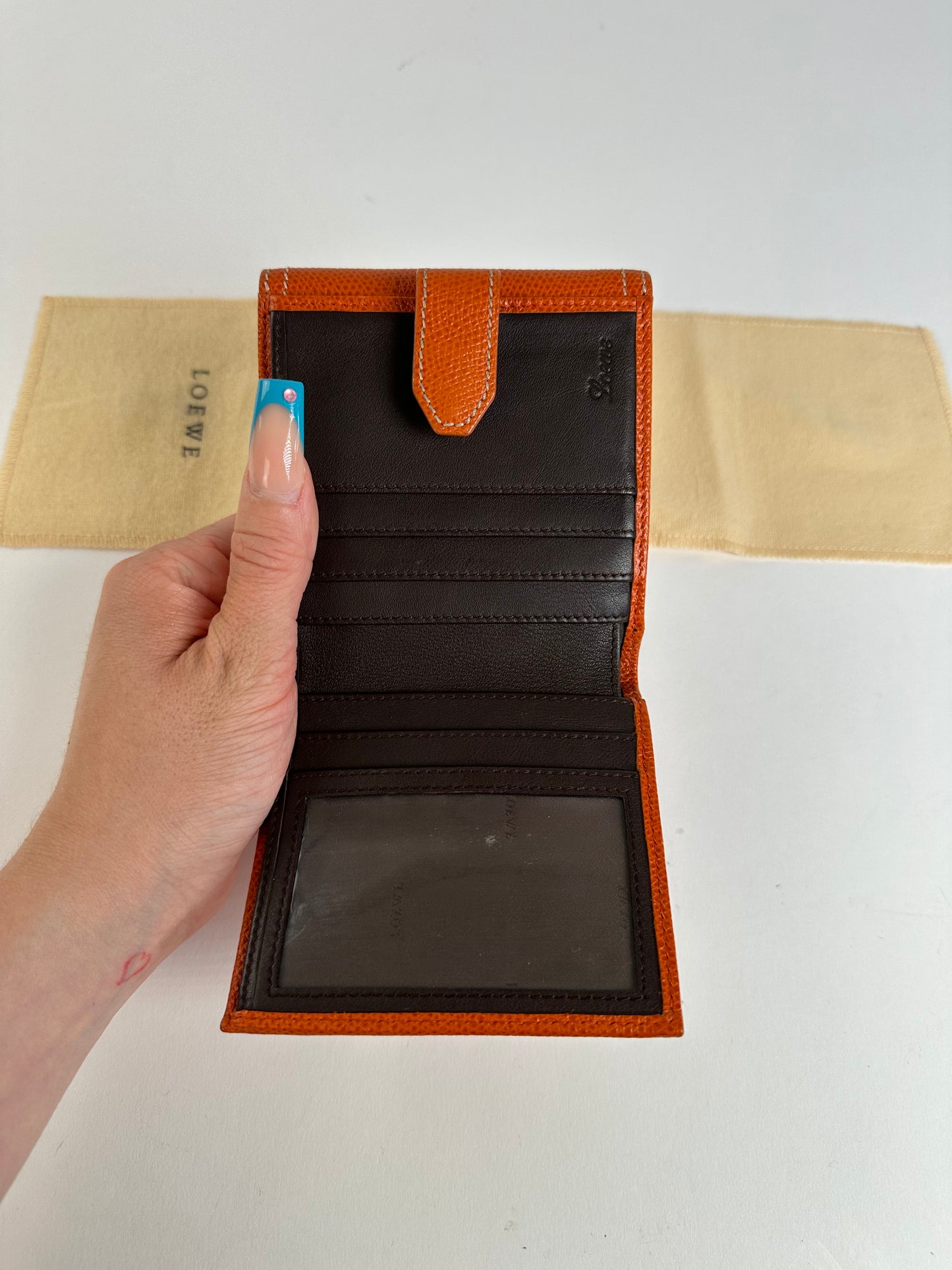 Vintage Loewe Leather Canvas Cardholder Orange Cream