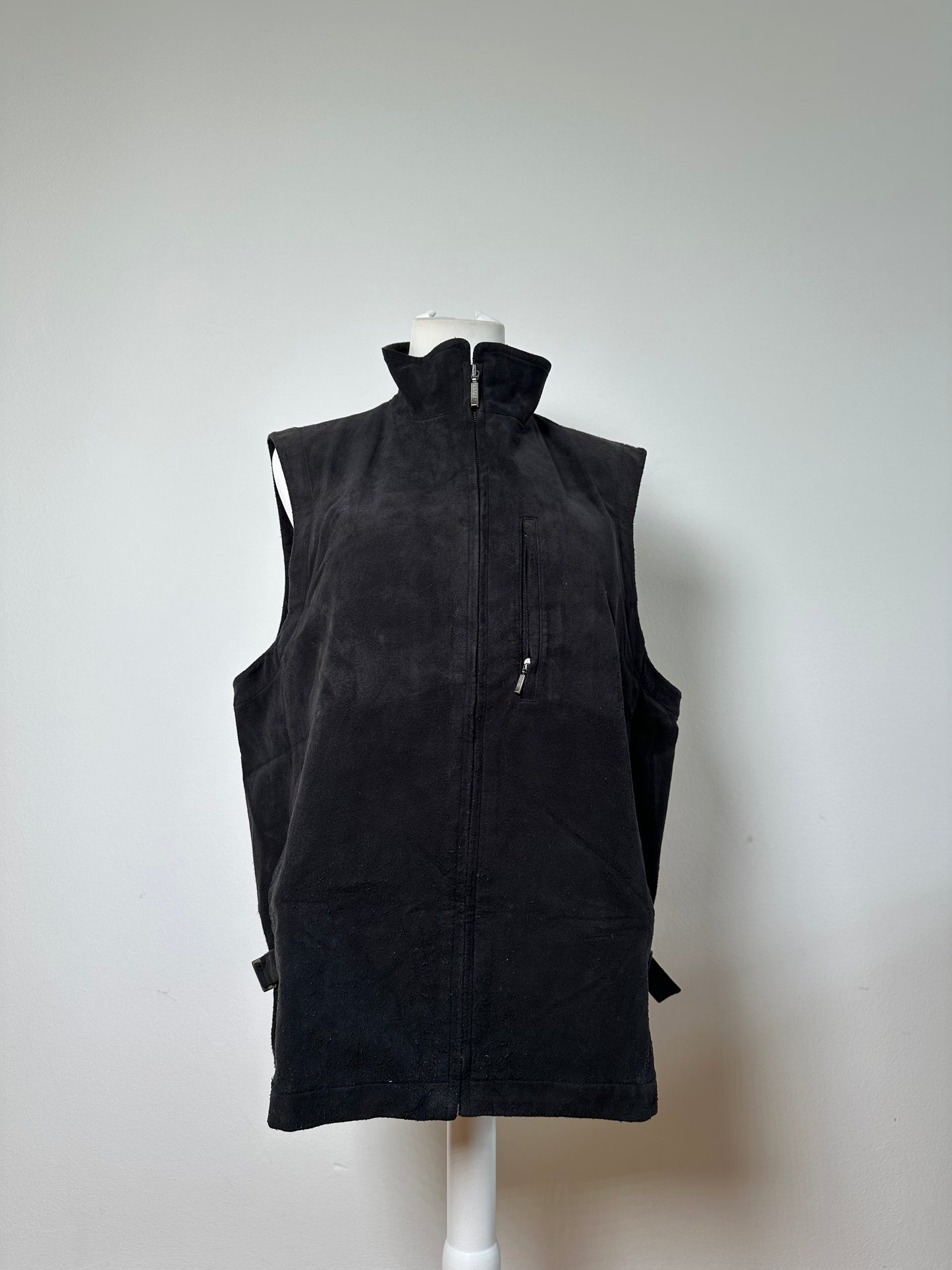 Vintage Burberry Men's Suede Vest Black Check Lining M