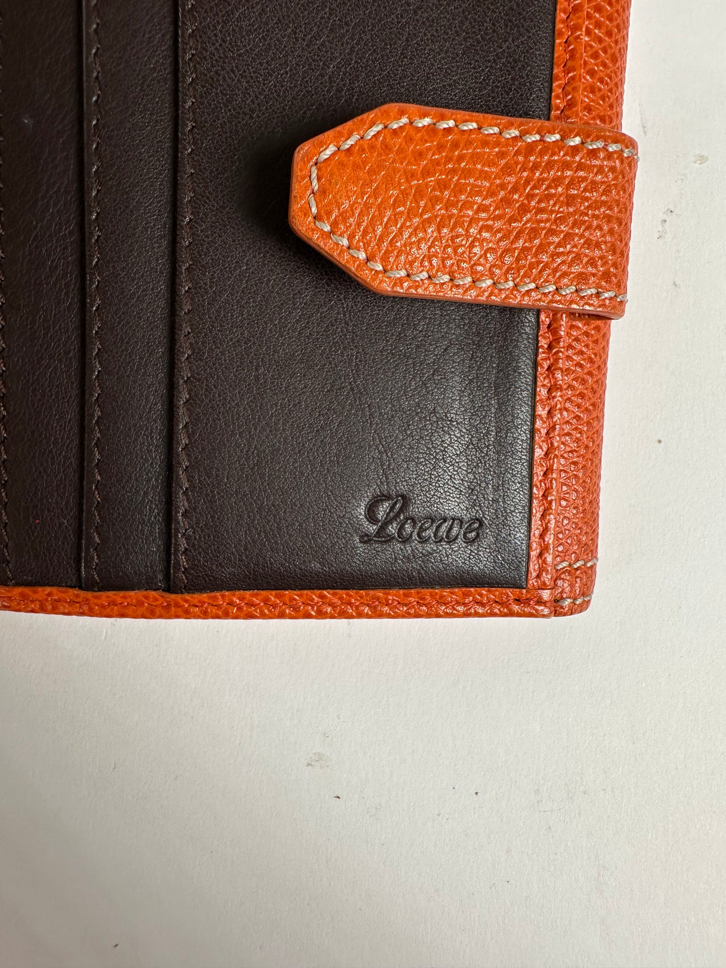 Vintage Loewe Leather Canvas Cardholder Orange Cream